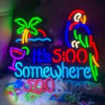 It's 5 O'Clock Somewhere Neon Sign with Parrot and Palm Tree – Custom LED Wall Decor for Home Bar, Pub, Game Room, Man Cave, or Bedroom – Personalized Beach-Themed Light for Parties, Birthdays, and Gifts for Men