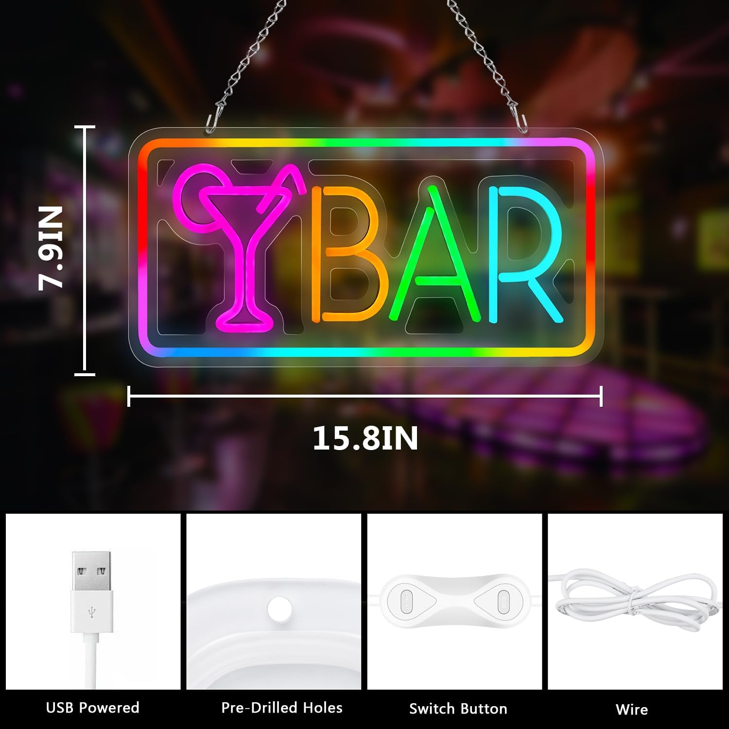 Bar Neon Sign, LED Sign for Wall Decor, LED Neon Light Signs for Home - Image 4