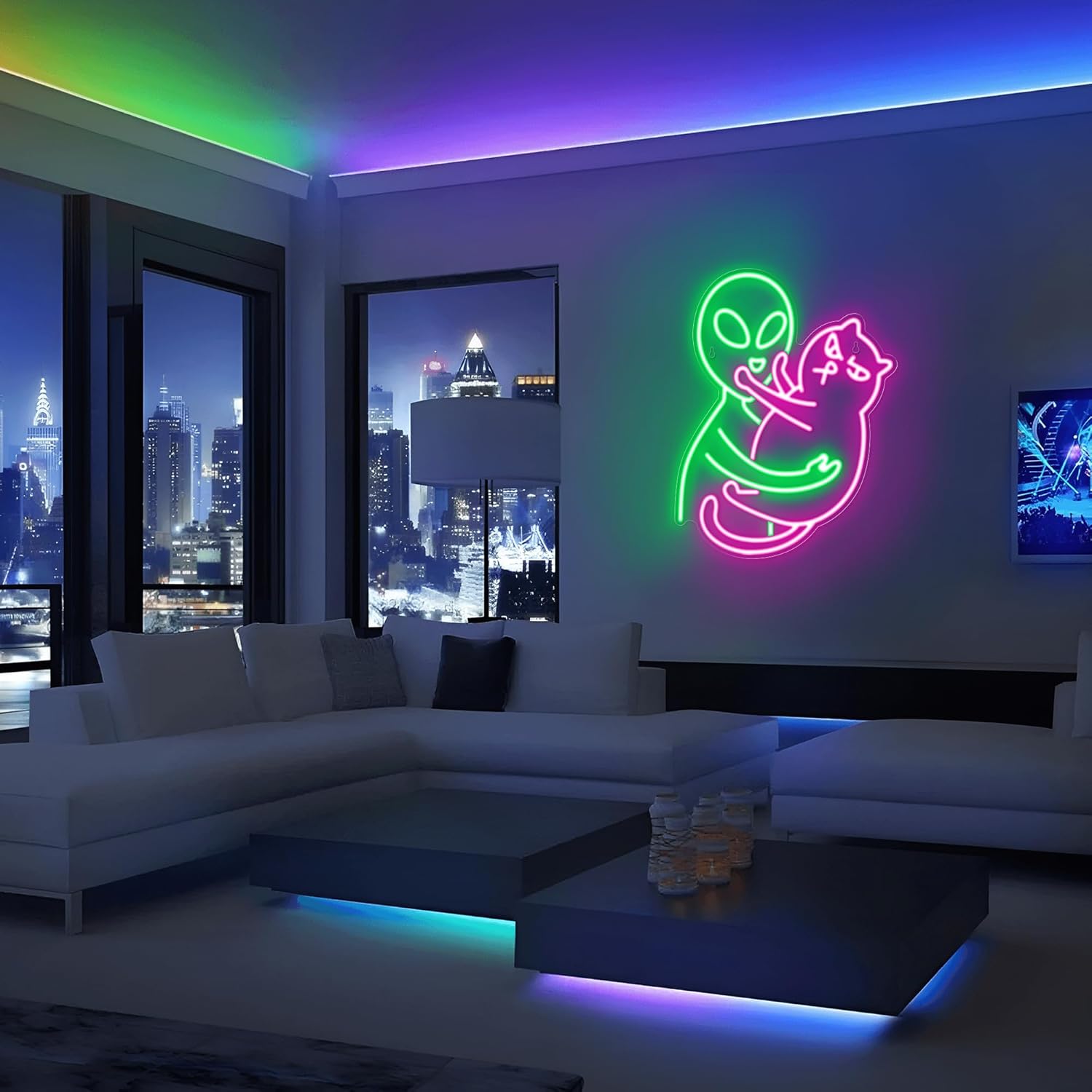 Alien Cat Neon Sign, Green Alien Petting Cat LED Light - Image 2