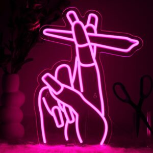 "Pink LED nail hand neon sign with USB power, wall decor for bedroom, home bar, salon, girls’ room, and party, perfect gift for women."