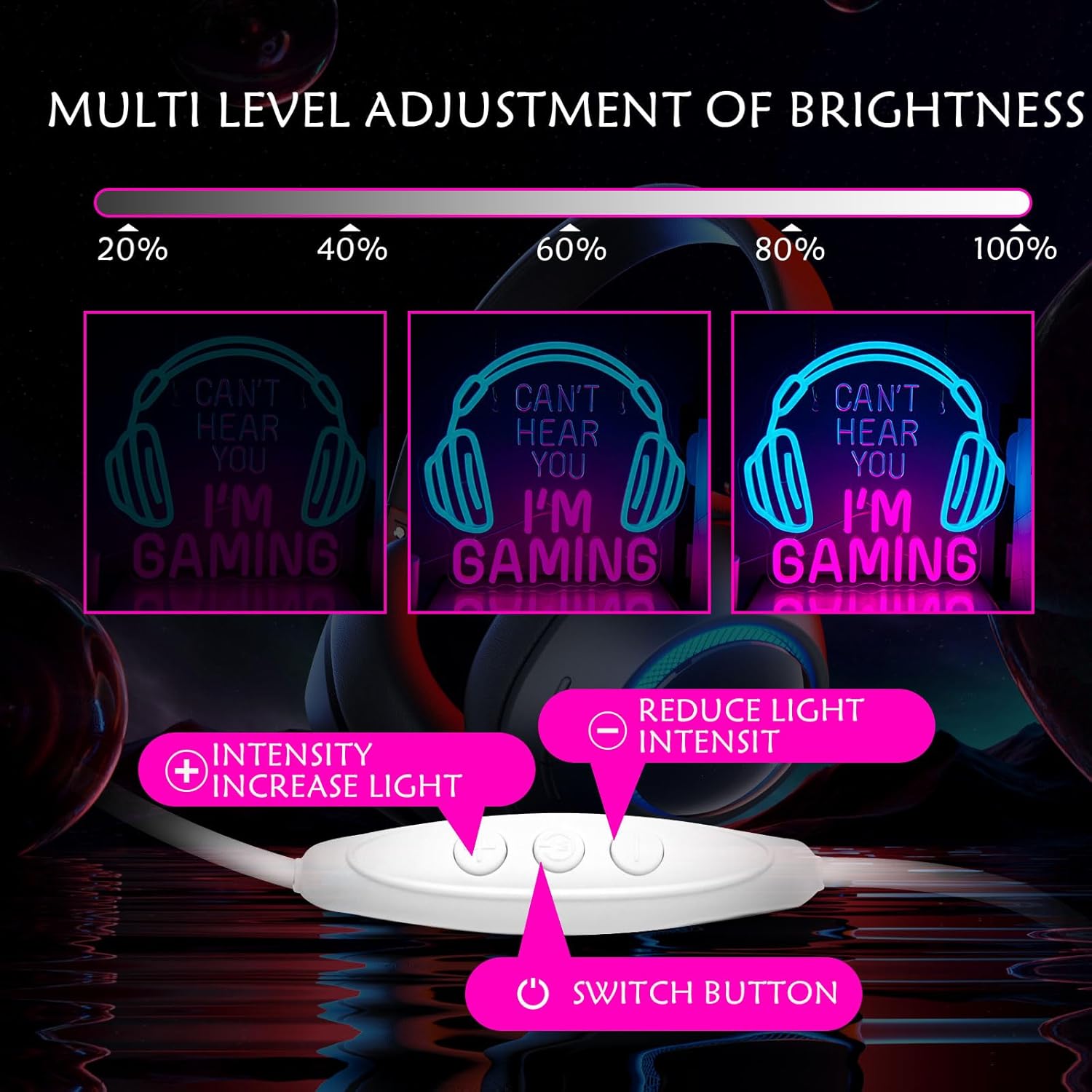 Gaming Neon Sign, Dimmable LED Headset Gamer Neon Light - Image 2