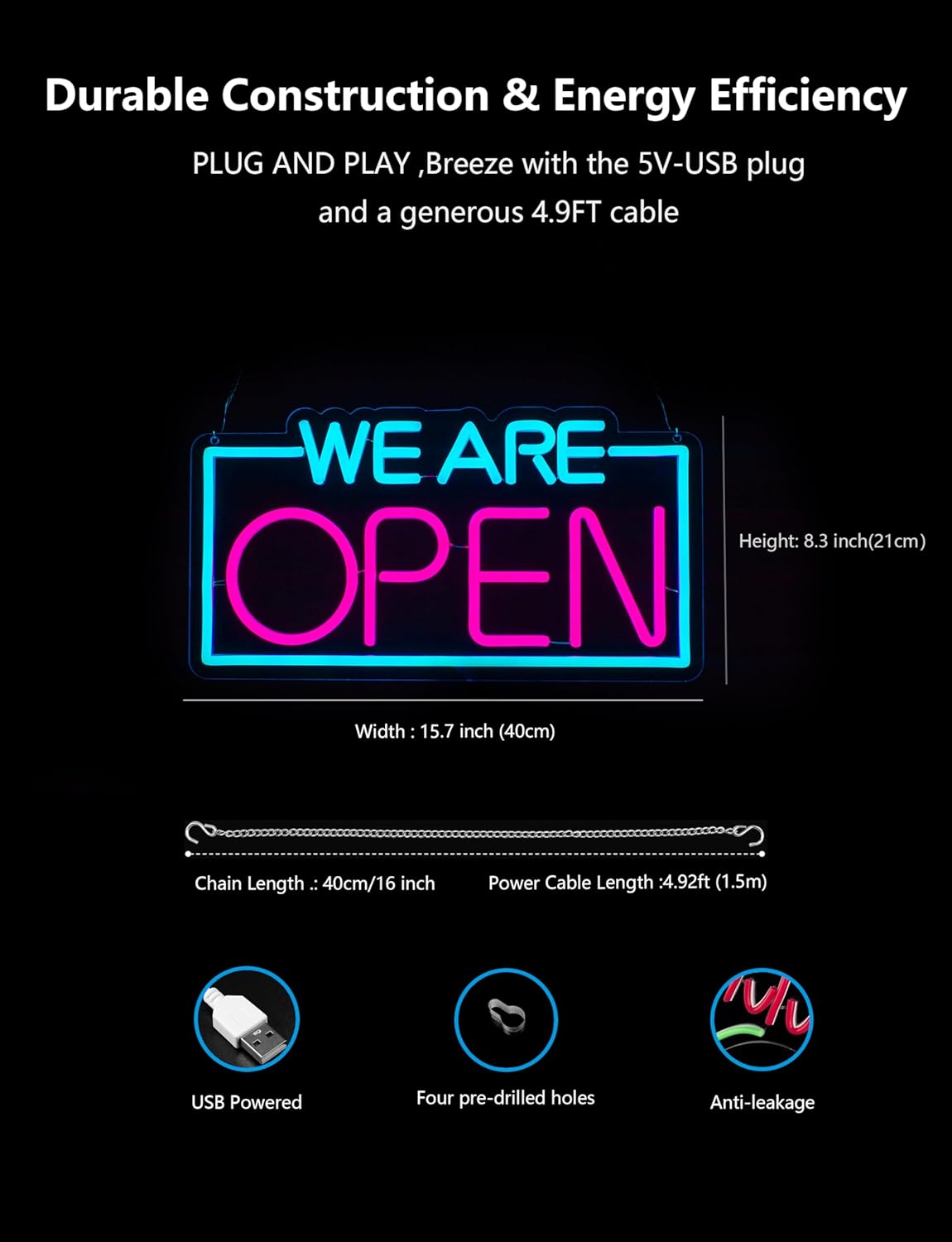 Open Neon Sign,15.7 Inch Giant We are Open Light up Sign - Image 5