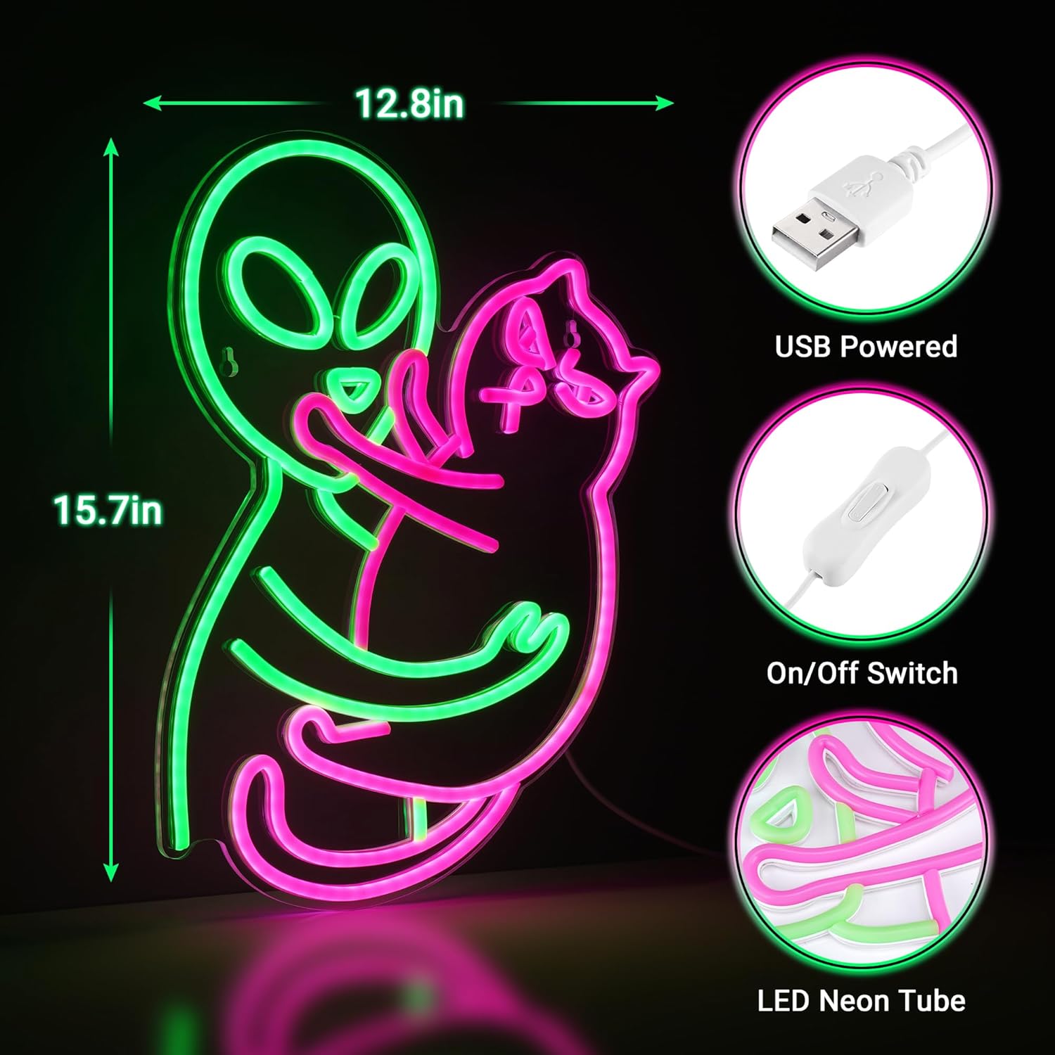 Alien Cat Neon Sign, Green Alien Petting Cat LED Light - Image 3