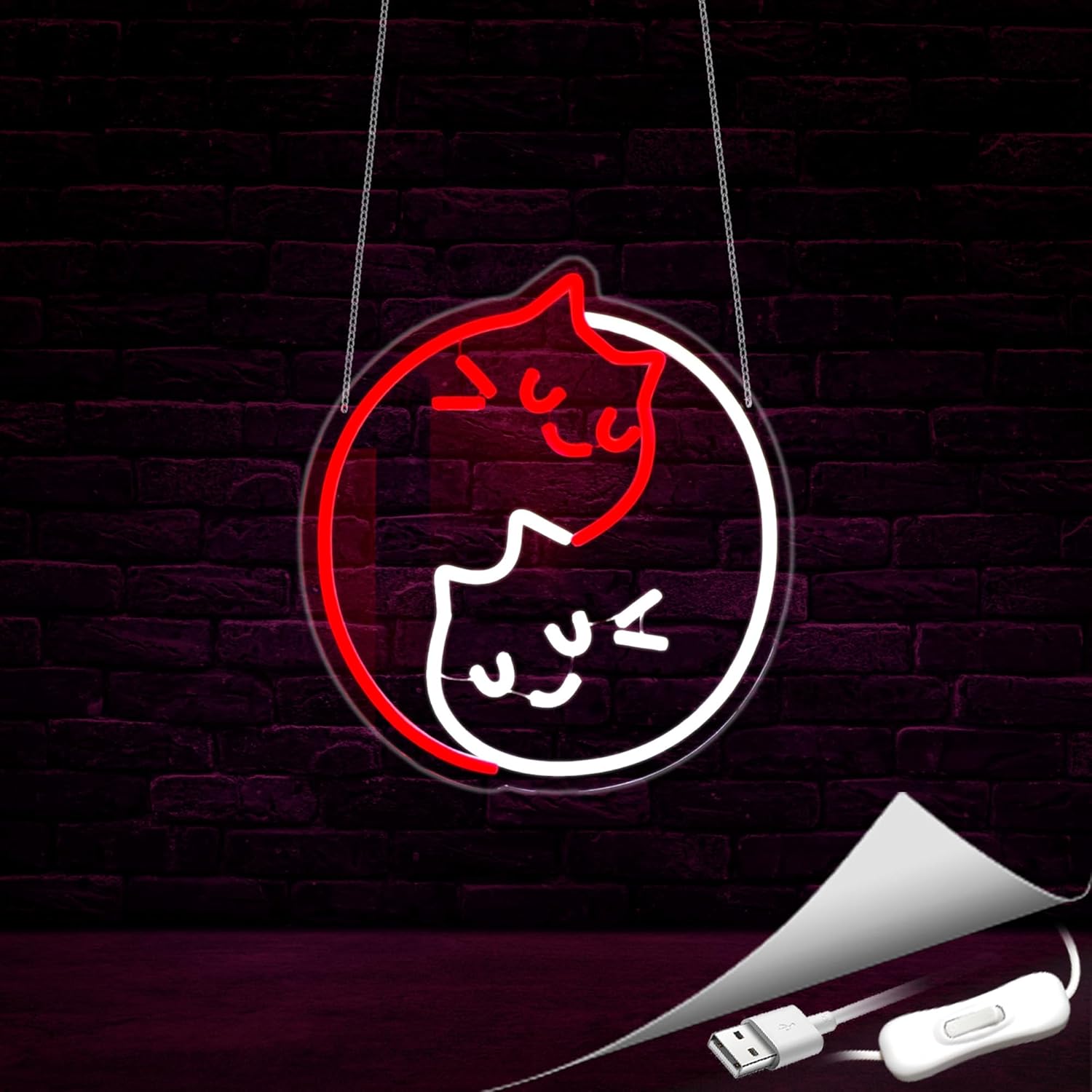 Cat Neon Sign, Neon Signs for Wall Decor Red White LED - Image 4