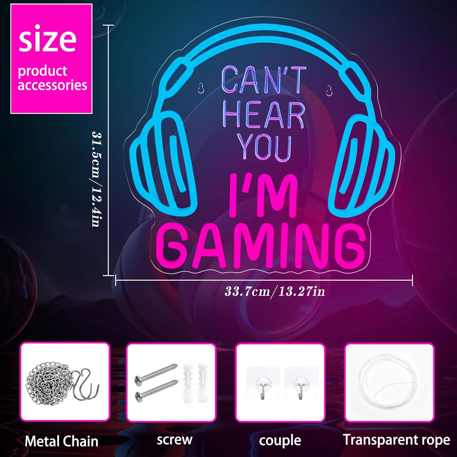 Gaming Neon Sign, Dimmable LED Headset Gamer Neon Light - Image 3