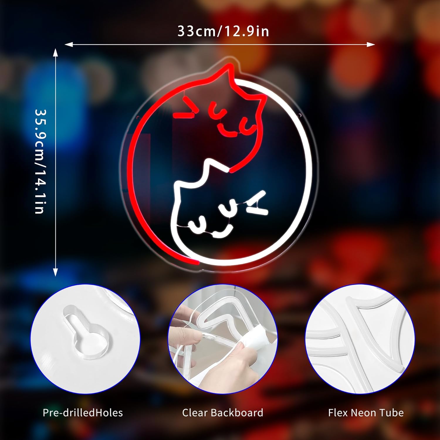 Cat Neon Sign, Neon Signs for Wall Decor Red White LED - Image 3