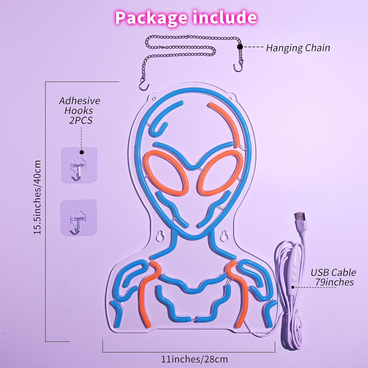 Cyber Alien Neon Sign - Blue & Orange LED Wall Art - Image 4