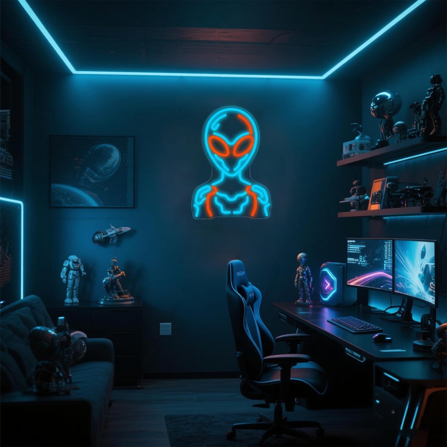 Cyber Alien Neon Sign - Blue & Orange LED Wall Art - Image 3
