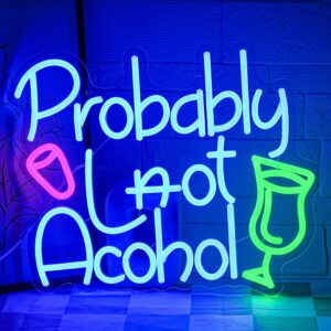 Probably Not Alcohol Neon Sign – Dimmable LED Light Sign with Blue Text and Colorful Cocktail Icons for Bar, Party, Business, Club, Coffee Shop, Man Cave, or Wall Decor”