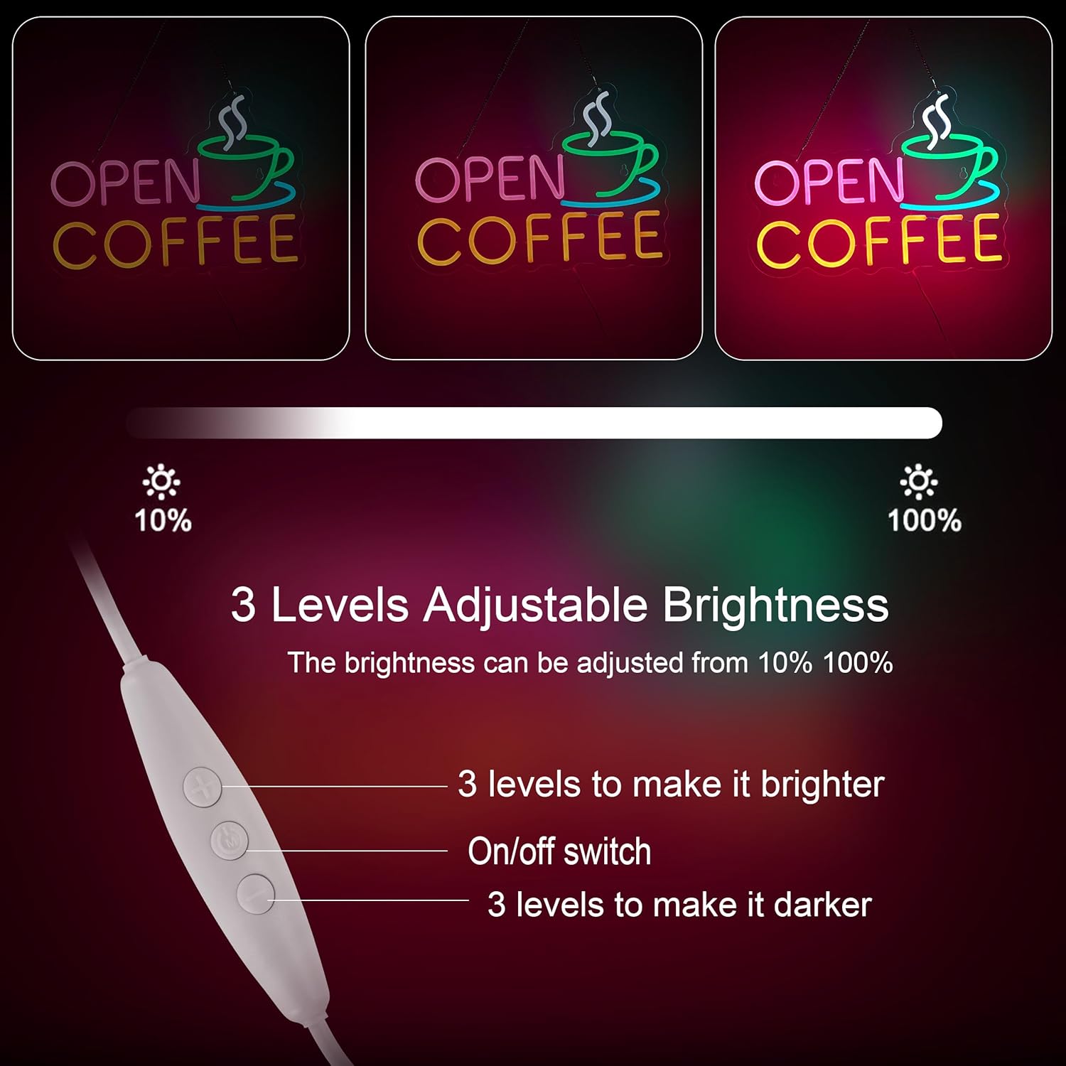 Coffee Open Neon Sign for Coffee Bar Wall Décor Dimmable Business Shop LED Neon Light - Image 5