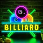 "Billiards Neon Sign for Wall Decor – Dimmable LED Light Featuring Pool Cue and Balls, Perfect for Game Room, Bar, Pub, Billiard Club, Man Cave, or Bedroom Decor – Great Gift for Billiards Lovers"