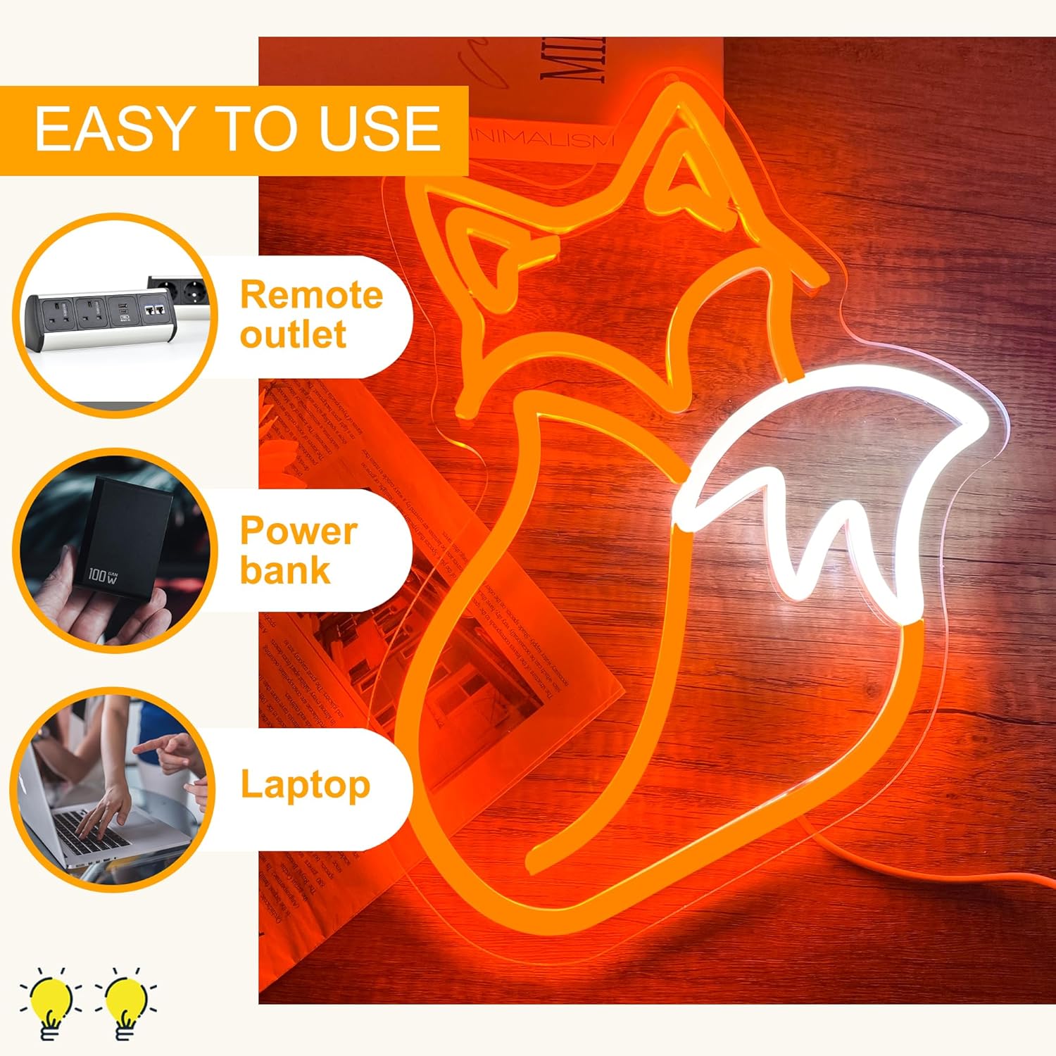 Allball Fox Neon Signs for Wall Decor,Dimmable Fox LED Neon Light - Image 4