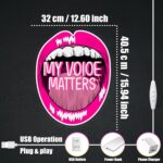 "Pink 'My Voice Matters' LED neon sign for wall decor - a motivational light for women's bedrooms, dorms, or vanity spaces. Features glowing cursive script with adjustable brightness in modern acrylic design "