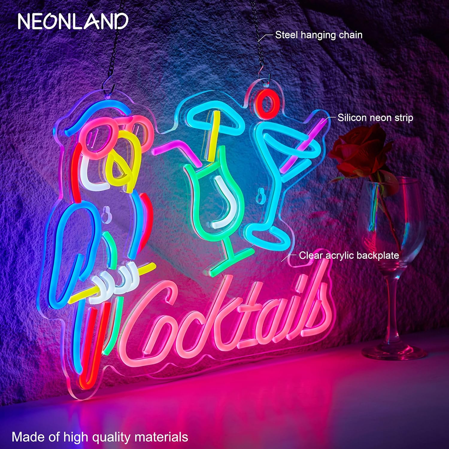 Parrot Cocktail Neon Sign for Wall Decor Bar LED Light - Image 5