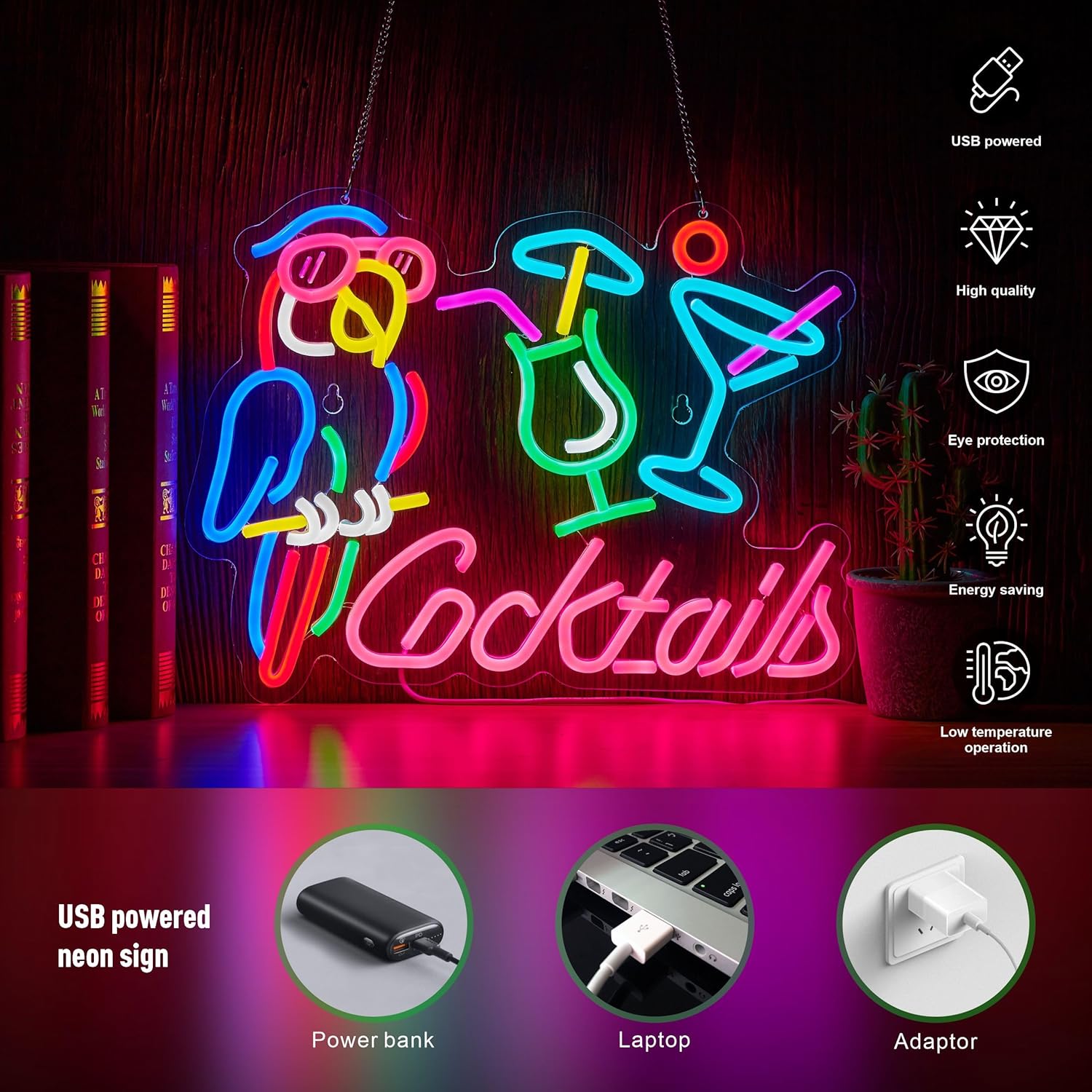 Parrot Cocktail Neon Sign for Wall Decor Bar LED Light - Image 3