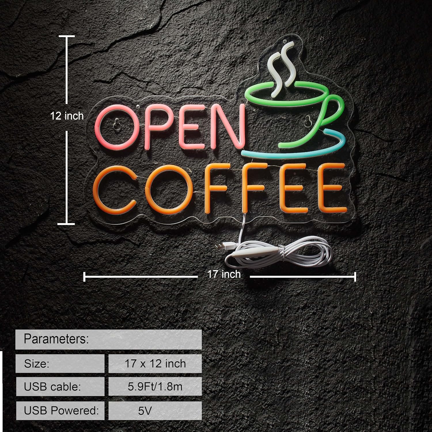 Coffee Open Neon Sign for Coffee Bar Wall Décor Dimmable Business Shop LED Neon Light - Image 2