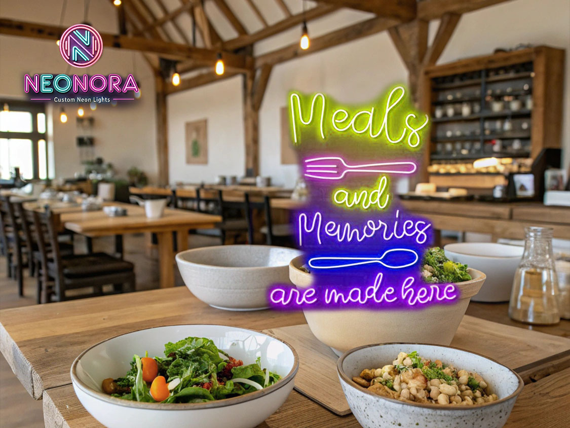 "Meals & Memories Are Made Here" Custom LED Neon Sign - Image 4