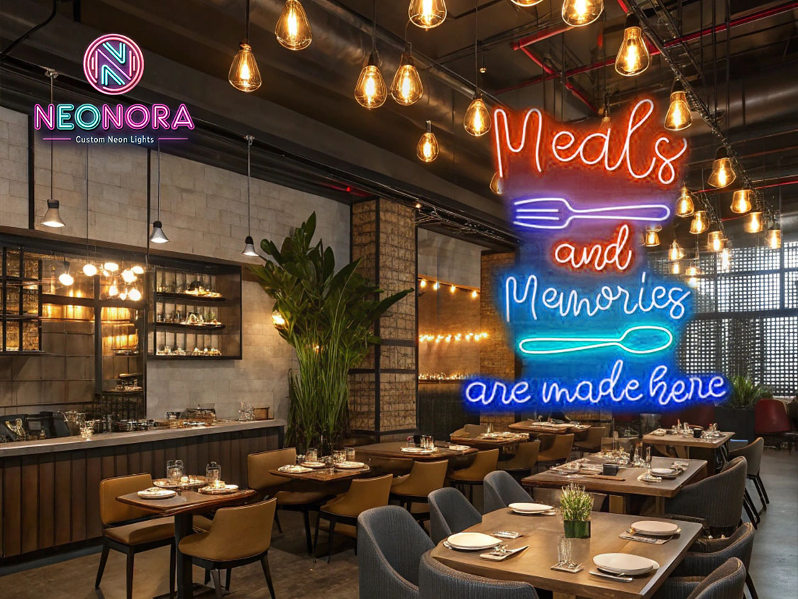 "Meals & Memories Are Made Here" Custom LED Neon Sign - Image 3