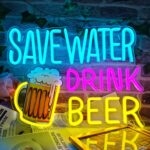 Save Water Drink Beer Neon Sign – Dimmable LED Wall Light with vibrant colors, perfect for home bars, man caves, pubs, restaurants, and party decor. USB powered beer-themed neon sign for eye-catching wall display.