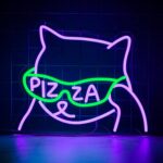 pizza cat neon sign featuring a stylish anime-style cat wearing pizza sunglasses - vibrant LED wall decor for pizzerias, bars, and bedrooms. Dimmable brightness with USB power, perfect for restaurants or quirky home decor.
