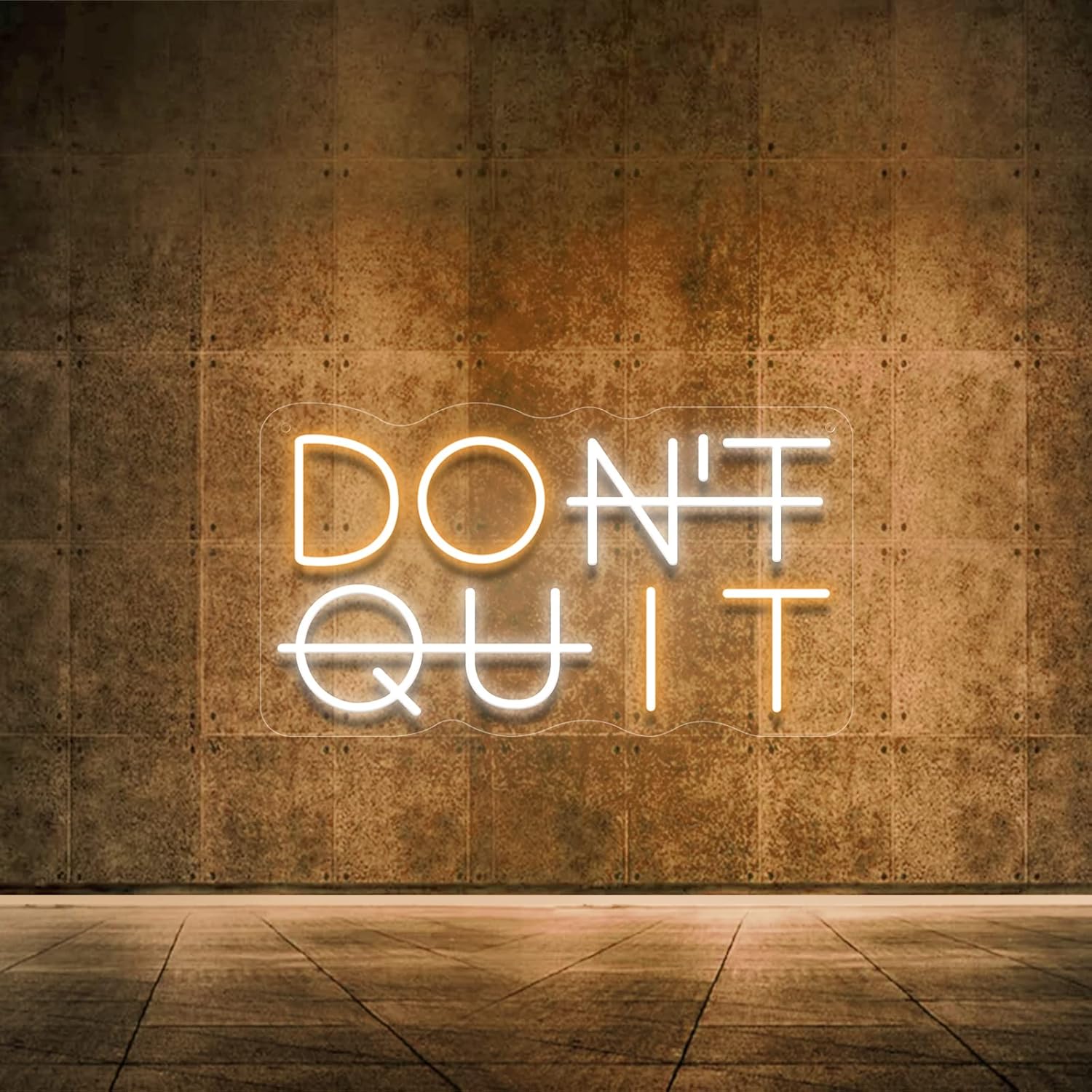 "Don't Quit" LED Neon Sign – Motivational wall decor light with "DO IT" twist, USB powered with adjustable brightness, perfect for office, gym, or gamer room.