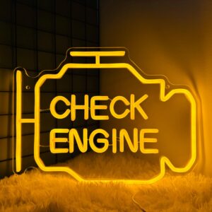 Check Engine Light Neon Sign for Wall Decor – Dimmable LED Garage Wall Art, USB Powered Neon Light for Man Cave, Auto Repair Shop, Workshop, or Birthday Gift for Dad (15.7 x 11.8 in)