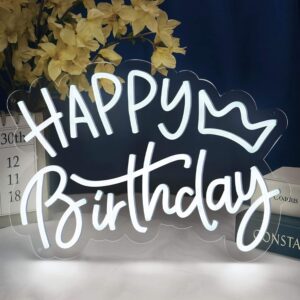 Happy Birthday Neon Sign, 16.5" x 12.5" – Cool White LED Light-Up Wall Decor with Dimmable Switch, USB Powered Neon Light for Birthday Party Decorations and Celebration Backdrops