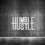 Hustle LED Neon Sign for Wall Decor – White motivational neon light with adjustable brightness, USB powered, perfect for office, gym, man cave, or gamer room decoration.