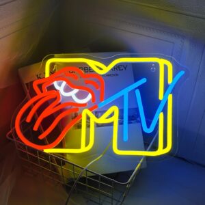 "Red lips neon sign (14.6 x 8.3 inches) - USB-powered LED wall decor for bedrooms, gaming rooms, and parties. Shatterproof design with adjustable brightness."