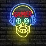 Gamer Skull Neon Sign for Boys Room Decor – LED Gaming Room Wall Light for Game Bar, Gamer Club, or Bedroom Setup – Cool Neon Decor for Video Game Lovers and Gifts