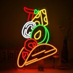 taco neon sign - vibrant LED wall decor for restaurants, kitchens, and parties. Features adjustable brightness (10%-100%), USB power, and easy hanging installation with pre-drilled holes."*