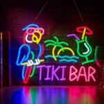 Tiki Bar Parrot Palm Tree Neon Sign for Wall Decor – Vibrant LED Light with Palm Tree and Sunglasses Parrot Design, Dimmable Wall Art for Hawaii Beach Bar, Pub, Man Cave, Party, or Room Decoration (16.5 x 12.6 in)