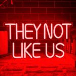 They Not Like Us neon sign with dimmable LED lights, USB-powered wall decor featuring bold typography, ideal for music lovers, kids’ rooms, man caves, bedrooms, or cultural decor, 15.7 x 8.6 inches."