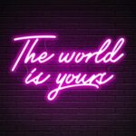 "The World Is Yours" pink LED neon sign, 16.5" x 9.8", for wall decor in bedrooms, offices, game rooms, graduation parties, or birthdays.