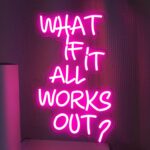 ‘What If It All Works Out’ neon sign in cursive font, USB-powered and dimmable LED wall decor, ideal for office, bedroom, game room, or reading nook to inspire motivation and positivity (16.1 x 10.8 inches)."