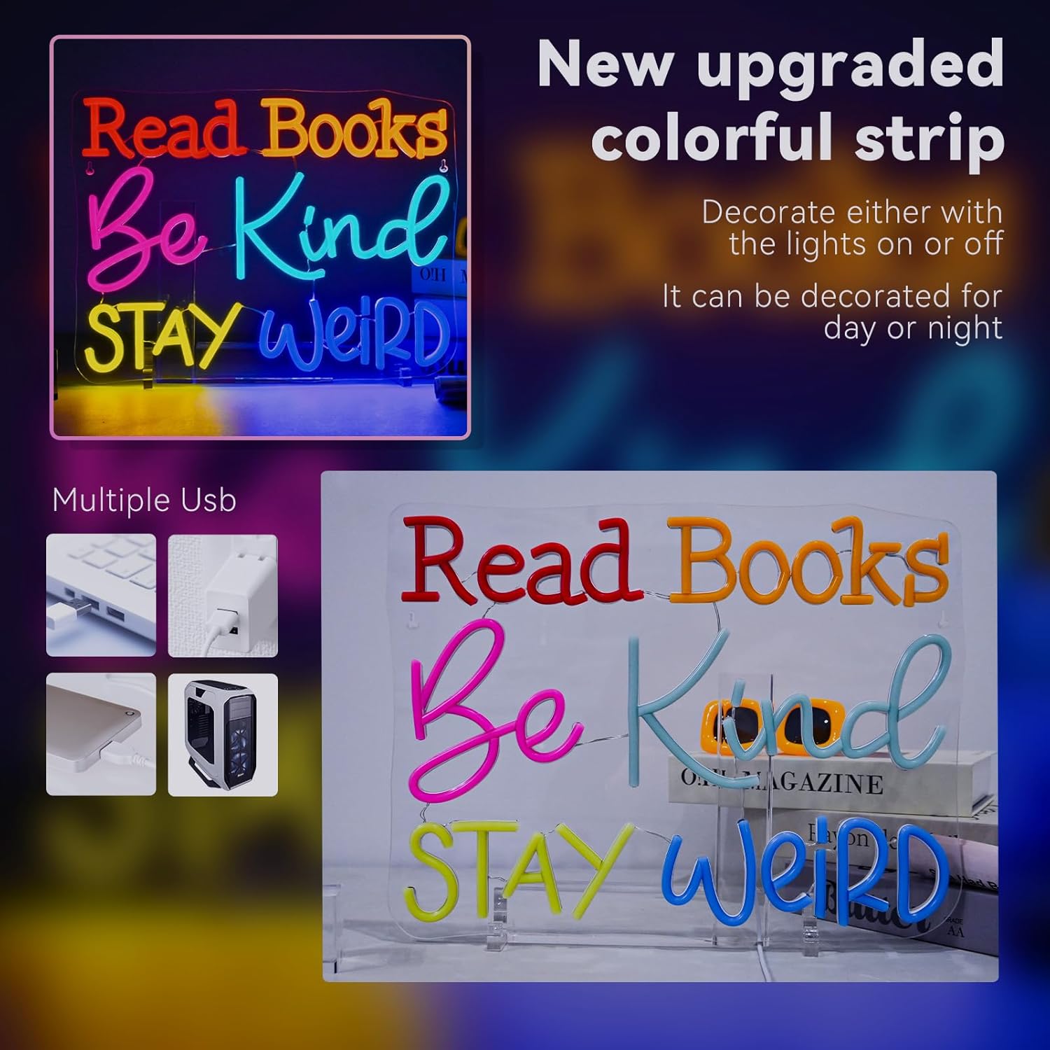 Read Books Be Kind Stay Weird Neon Sign Classroom Neon Lights - Image 4