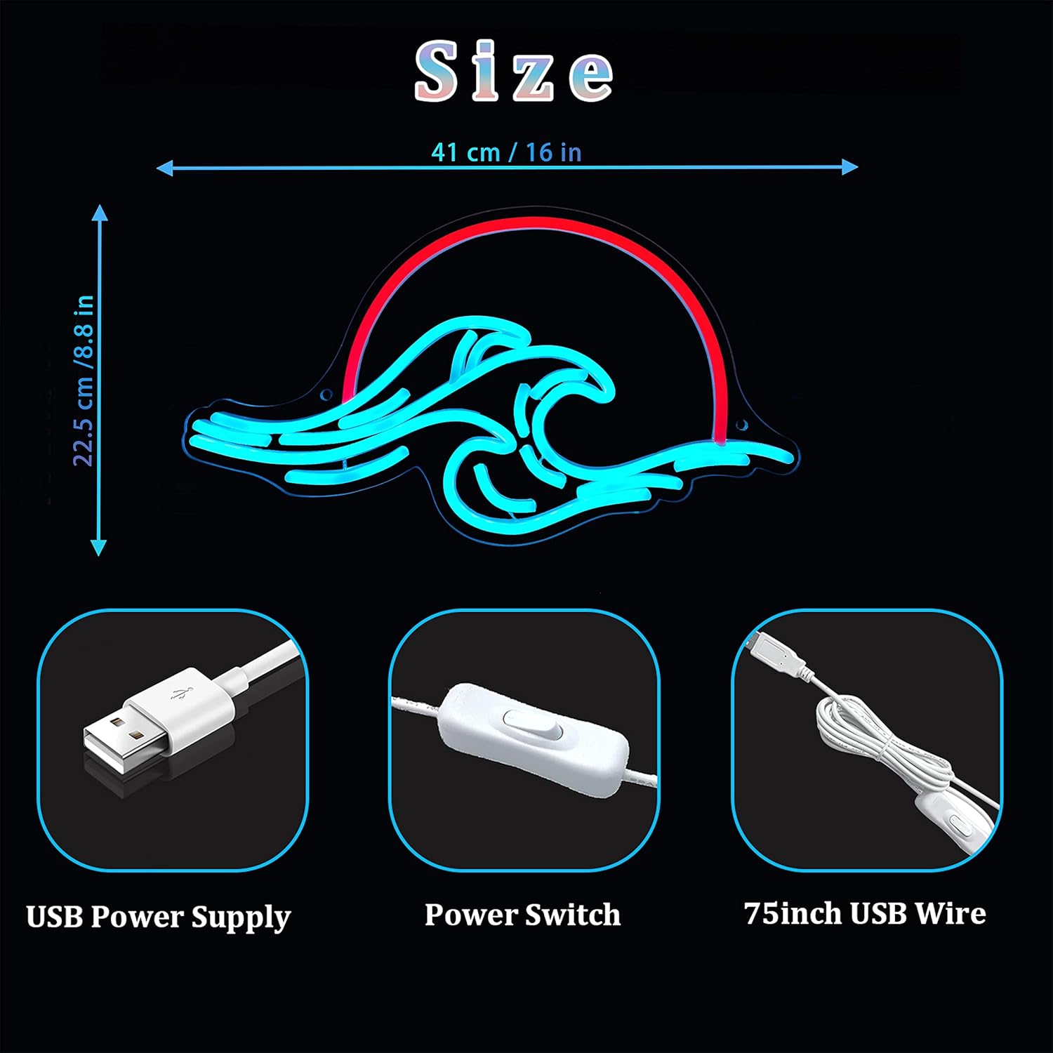 Sunset Neon Sign for Wall Decor, Wave Sign LED Light Sign - Image 2