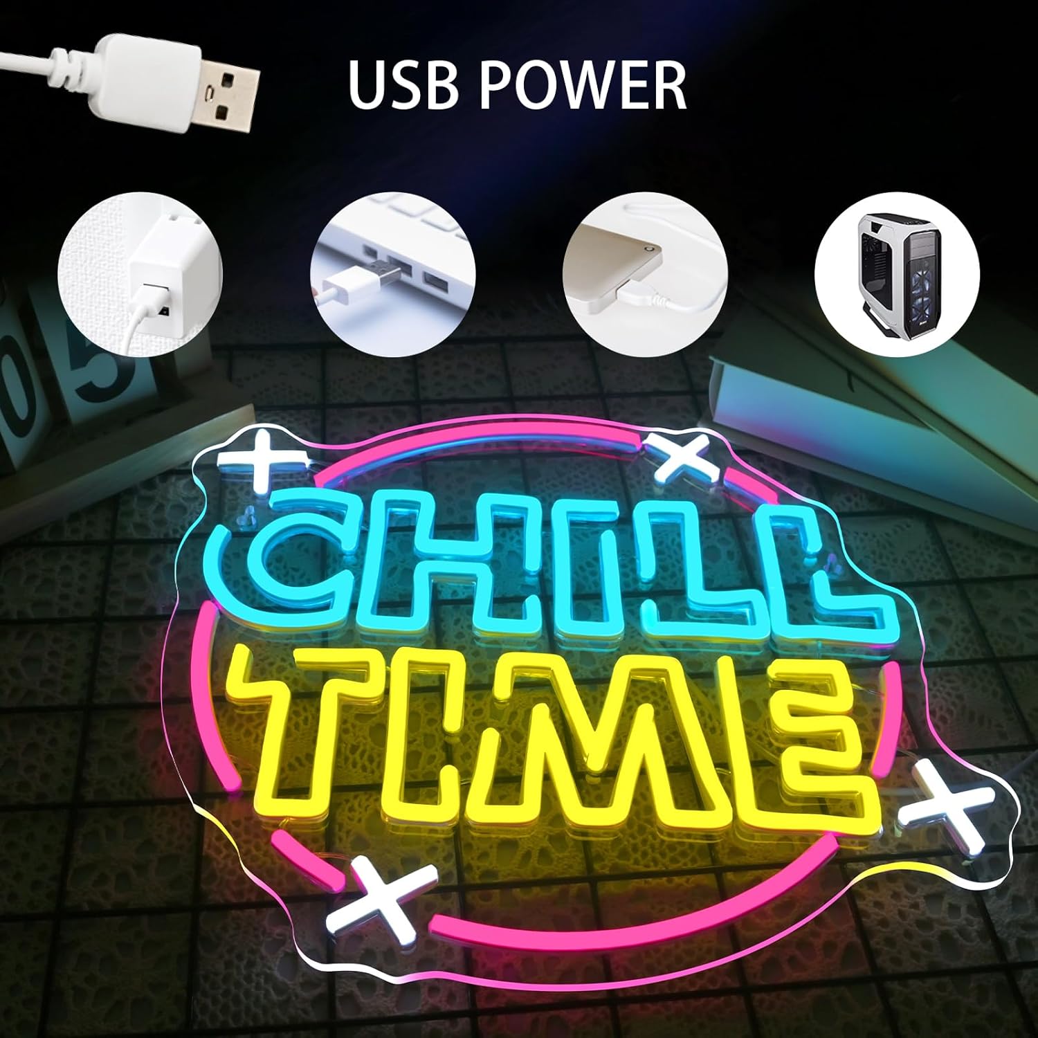 Chill Time Neon Sign Wall Decoration, Happy Hour Neon Bar Open Led Signs - Image 4