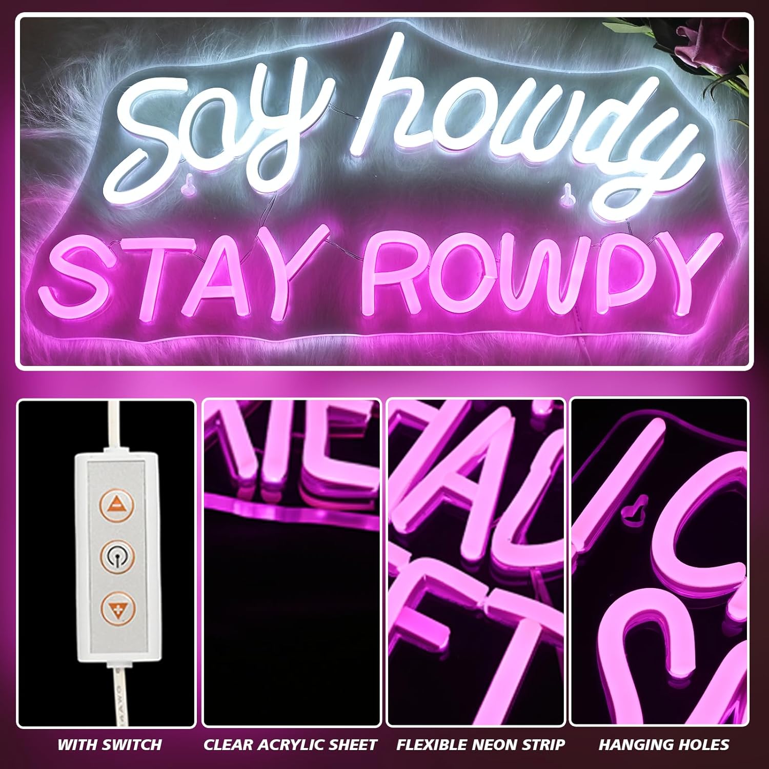 Say Howdy Stay Rowdy Neon Sign Wall Decoration - Image 3