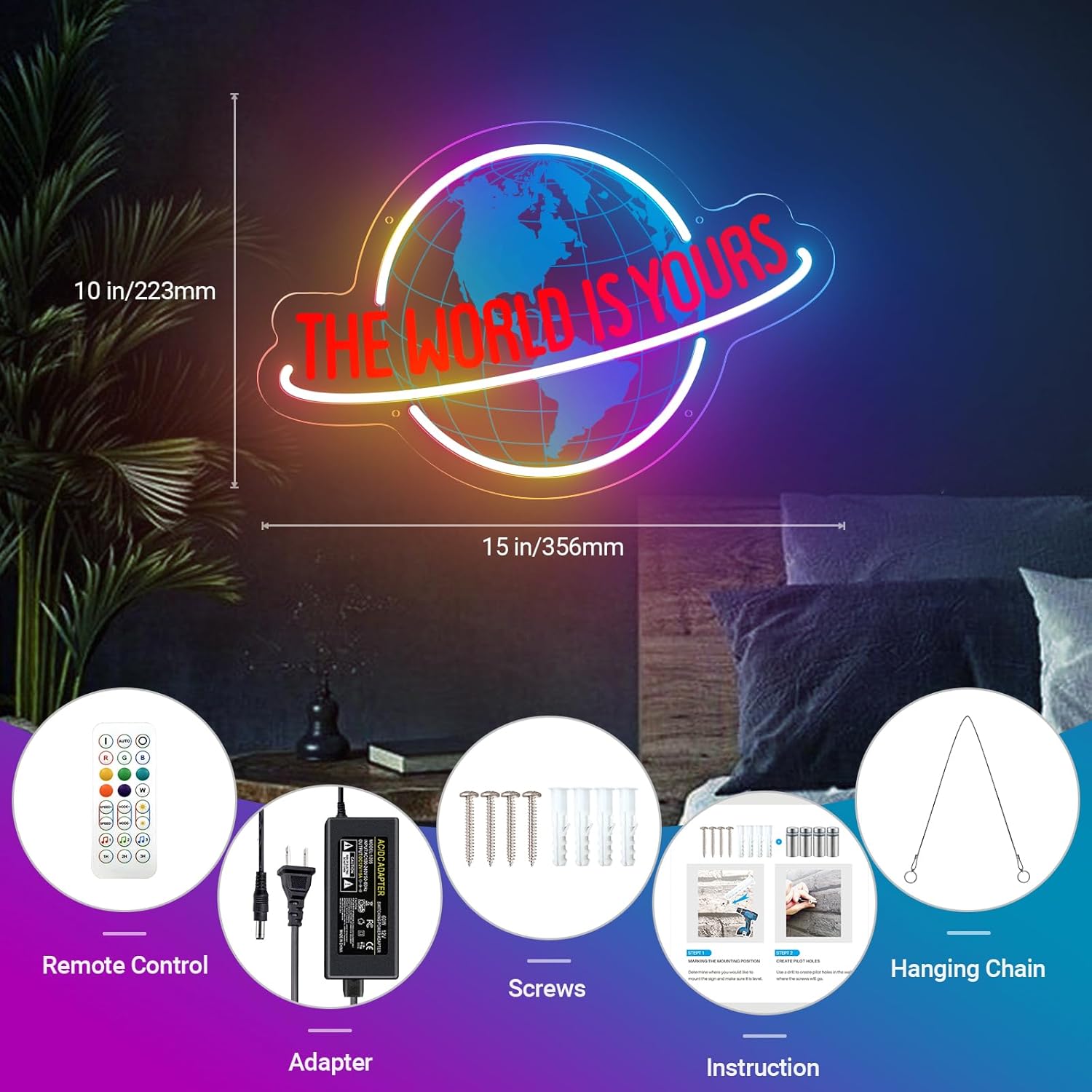 The World is Yours Neon Sign, Planet LED Neon Light Lamp - Image 5