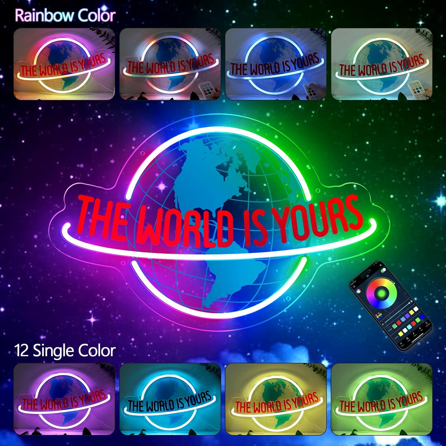 The World is Yours Neon Sign, Planet LED Neon Light Lamp - Image 4