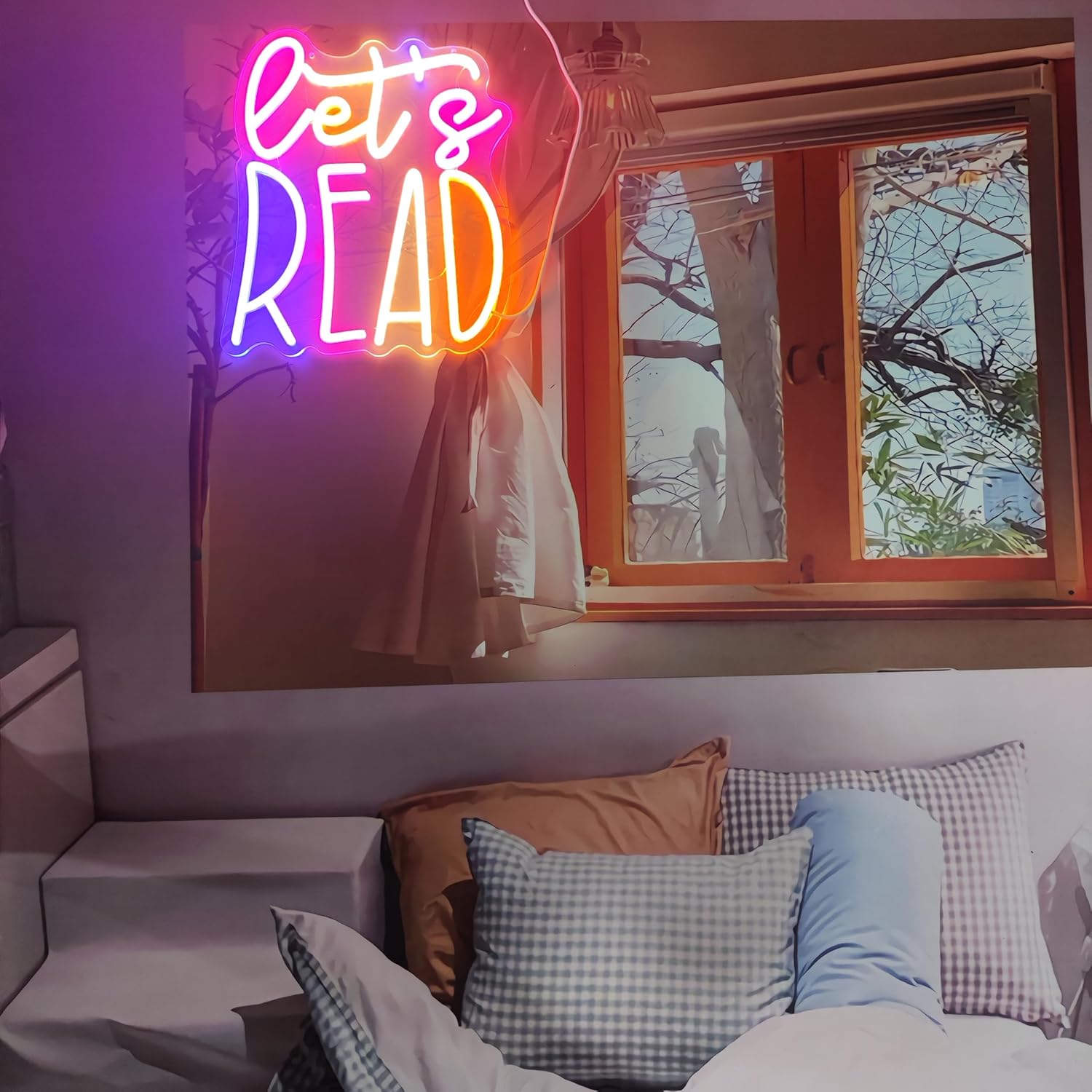 LED Neon Sign Let's Read 13"x11.4" USB Powered Dimmable Purple Pink - Image 4