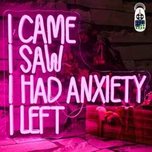 CAME SAW HAD ANXIETY LEFT pink neon sign with bold, humorous lettering. Compact and USB-powered, perfect for modern decor and gifting.
