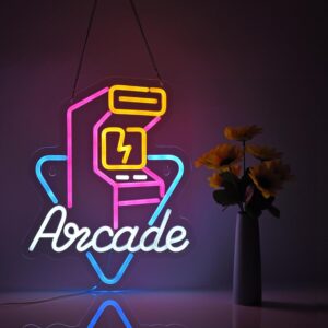 Arcade Neon Sign for Wall Décor with Dimmable Switch, LED Neon Lights for Game Room, Bedroom, Gaming Zone, USB Powered Acrylic Neon Light