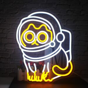 Astronaut Cat Neon Sign – bright LED space cat light for gaming rooms, bars, or bedroom wall decor.