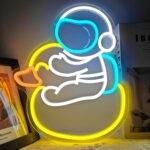 Astronaut Duck Neon Sign, USB-powered LED wall light for bedroom, kids room, or game room. Fun and quirky astronaut decor perfect for parties and space-themed gifts.