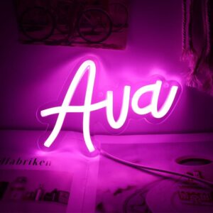 5x7.8-inch pink Ava neon name tag—personalized LED light for birthdays, bedrooms, or romantic room decor.