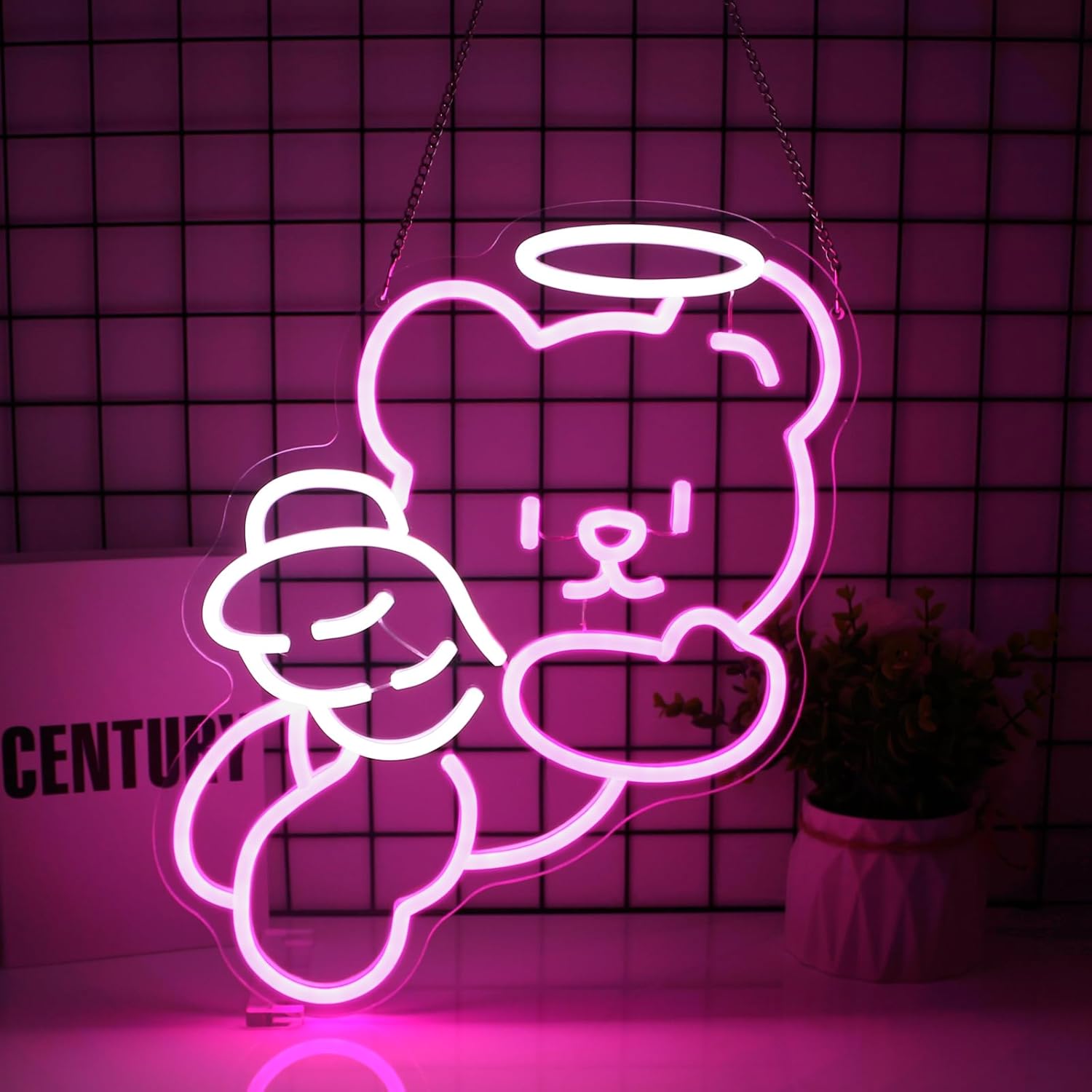 Bear Angel Neon Sign LED Light – Cute Wall Decor Light-Up Sign for Bedroom, Party, Club, or Gift – USB Powered, Dimmable, Soft Glow Accent Light for Kids and Teens
