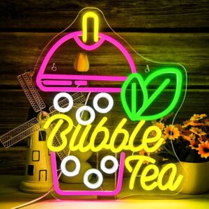 Bubble Tea neon sign featuring a pink cup with white pearls and glowing “Bubble Tea” text. USB powered, compact, and perfect for cafes or bedrooms.