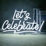Let's Celebrate Neon Sign – White Letter LED Neon Lights for Bedroom Wall Decor, USB Powered Neon Word Sign for Living Room, Dining Room, Bar, Club, Hotel, Restaurant, and Party Decoration